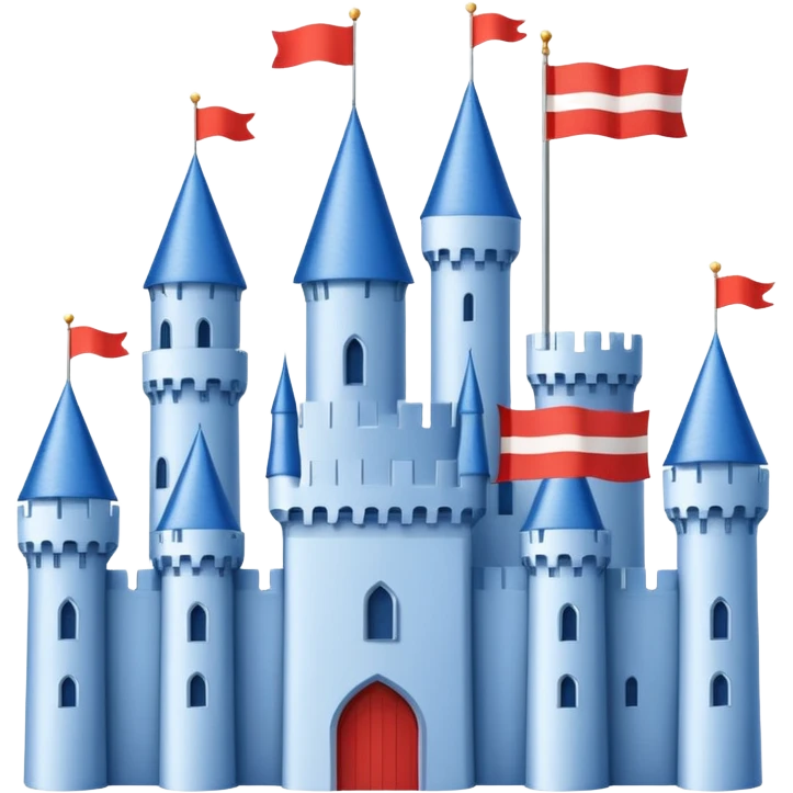 The flag has a yellow background with four horizontal red stripes running across it. In the upper left corner, there is a blue rectangle containing a white, stylized castle with three towers, the middle tower being taller than the others. emoji