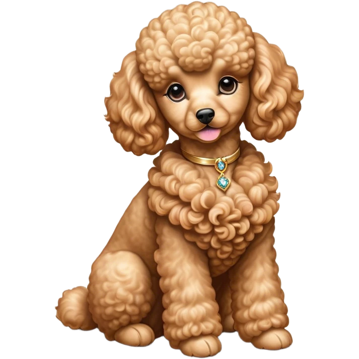Cinematic Noble Apricot Poodle Portrait Emoji, Poised and regal, with a refined, elegant build and a meticulously groomed, curly apricot Fur, deep-set soulful warm eyes, Simplified yet sharp and sophisticated features, highly detailed, glowing with a soft, dignified glow, high shine, intelligent and graceful, stylized with an air of sophistication, focused and attentive, soft glowing outline, capturing the essence of a watchful and confident companion, so majestic it feels as though it could prance out of the screen with effortless authority! emoji