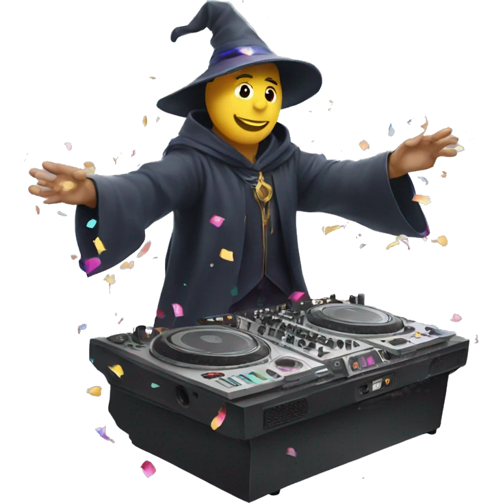 A wizard playing a DJ decks with confetti falling around him emoji