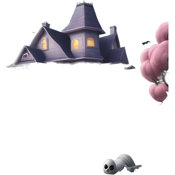 Barbie’s and Batman’s 6 story tall very haunted dream house with complete wrap-around porch, tall thorn bushes,and ghosts,guests, and spider webs everywhere and some broken windows and boards. The grass in the yard is dead.  emoji