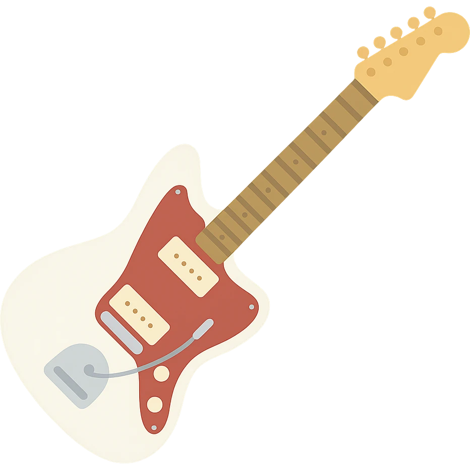 Olympic White Fender Jazzmaster guitar with classic tremolo bar emoji