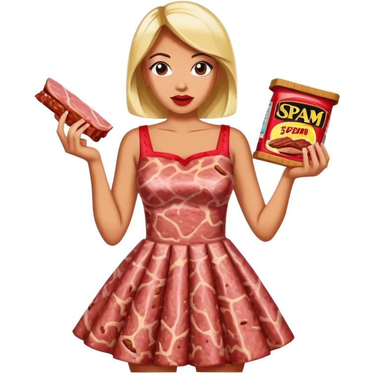 pop art woman with SPAM MEAT dress eating spam emoji