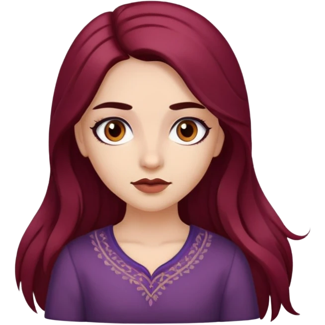 girl with long marsala hair brown eyes black eyebrows and fair skin emoji
