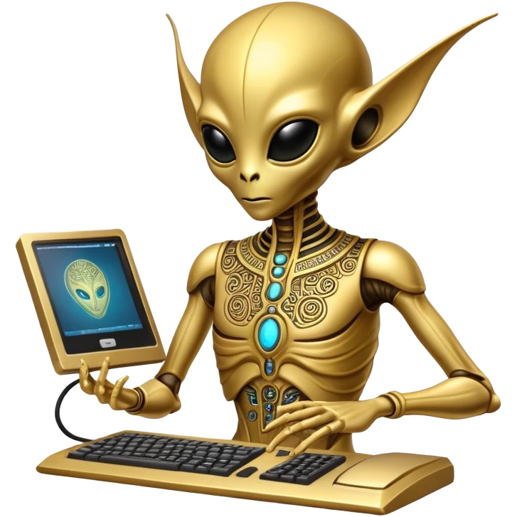 frontview golden alien ancient computer server emoji