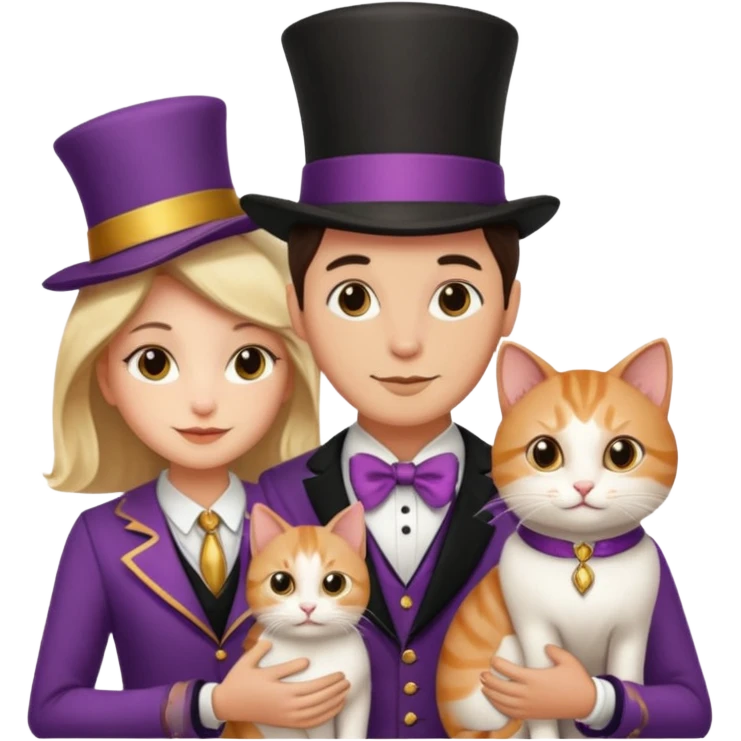 magician couple and their pet cat emoji