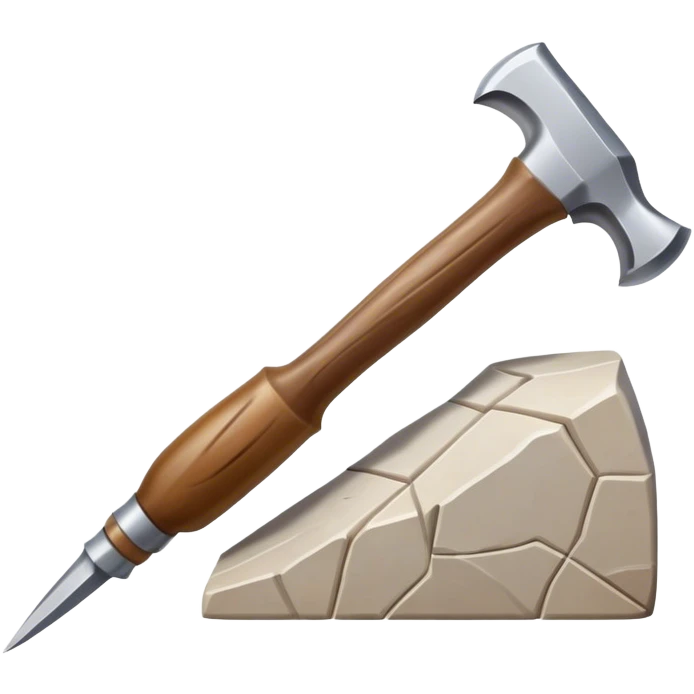 Carving icon, stone, bone, and horn being carved with chisels, fine detailed patterns visible, carving tools like hammer and chisel, minimalistic style, clean lines, transparent background. emoji