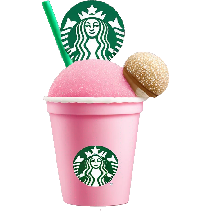 pink iced tea Starbucks drink next to a Starbucks cake pop emoji