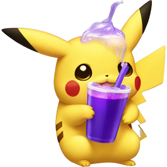 Pikachu sipping purple drink emoji