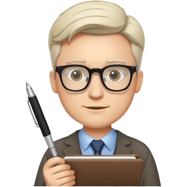 white male journalist holding notepad and pen wearing glasses emoji