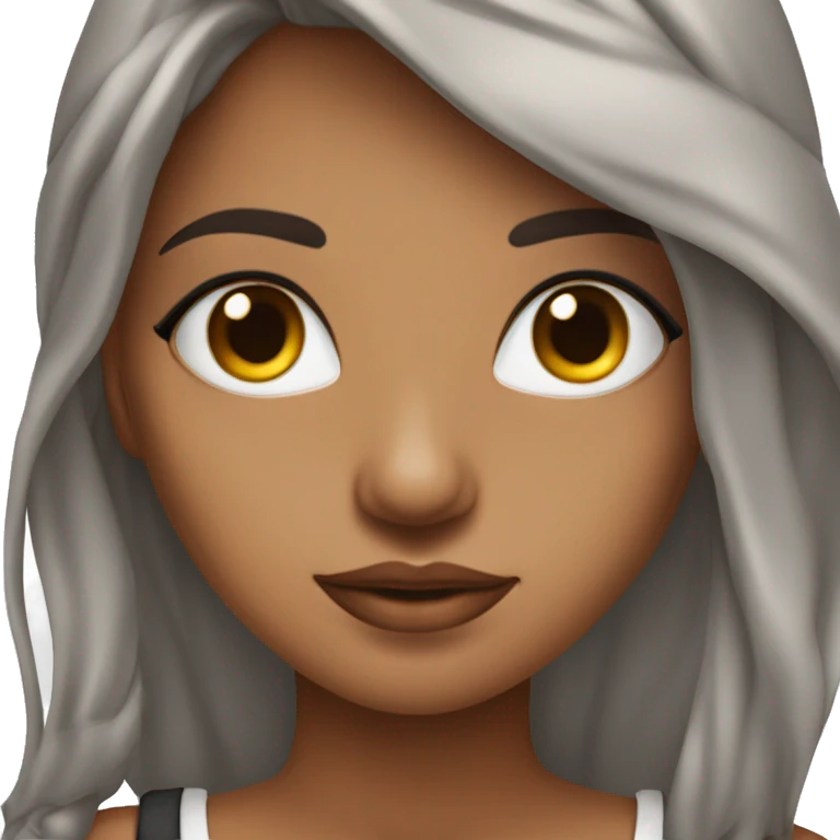 Mulher ruiva escura com pele clara com sardas e com roupa de rock e olhos pretos com delineado emoji