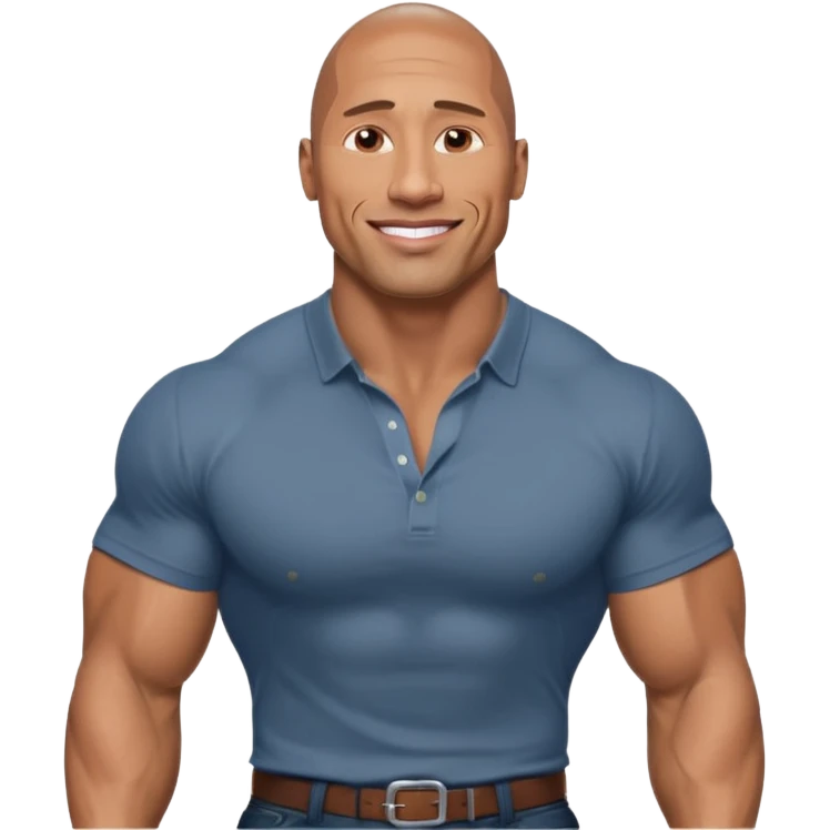 Illustrate Dwayne Johnson in a fitted shirt, muscular build & confident smile emoji