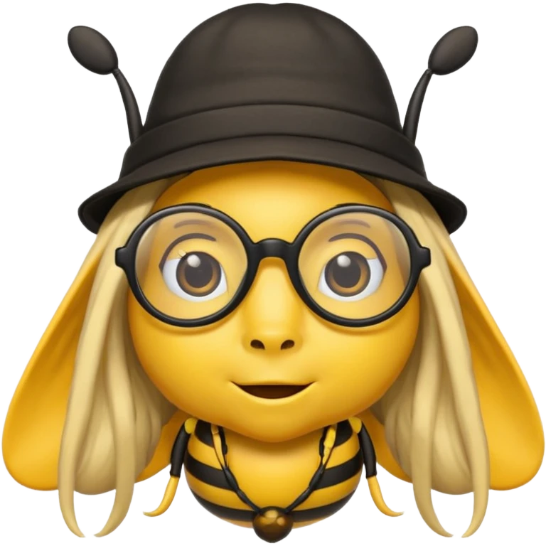 long hair bee with glasses and hat emoji