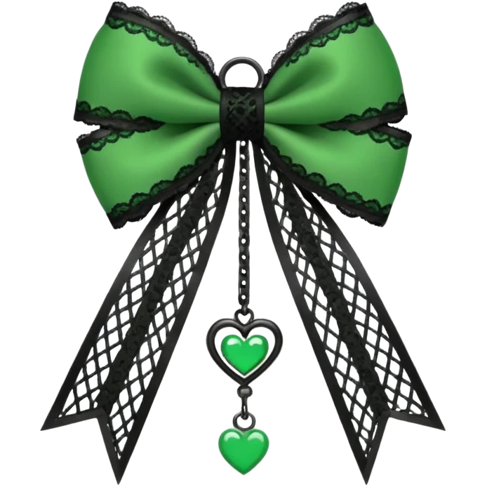 green gothic bow with black lace trim and heart charm, remove background emoji