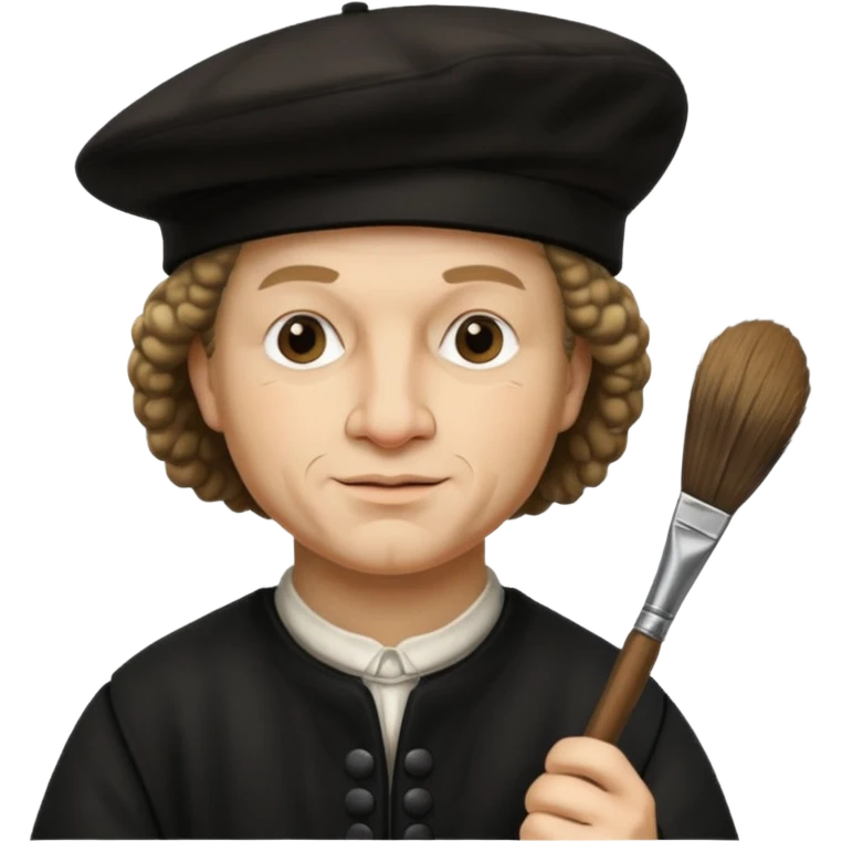 Rembrandt wear black berret hat, hold a brush emoji