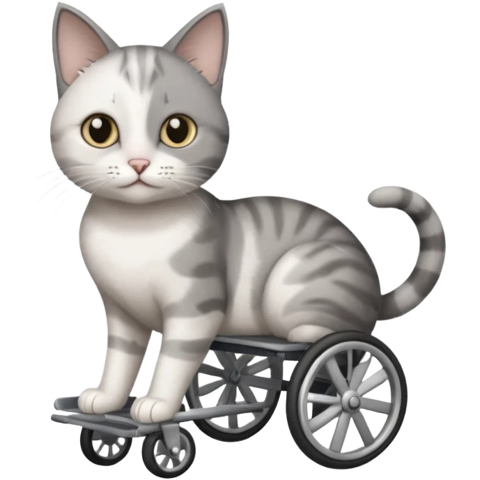 disabled grey and white small cat using cat specificwheelchair emoji