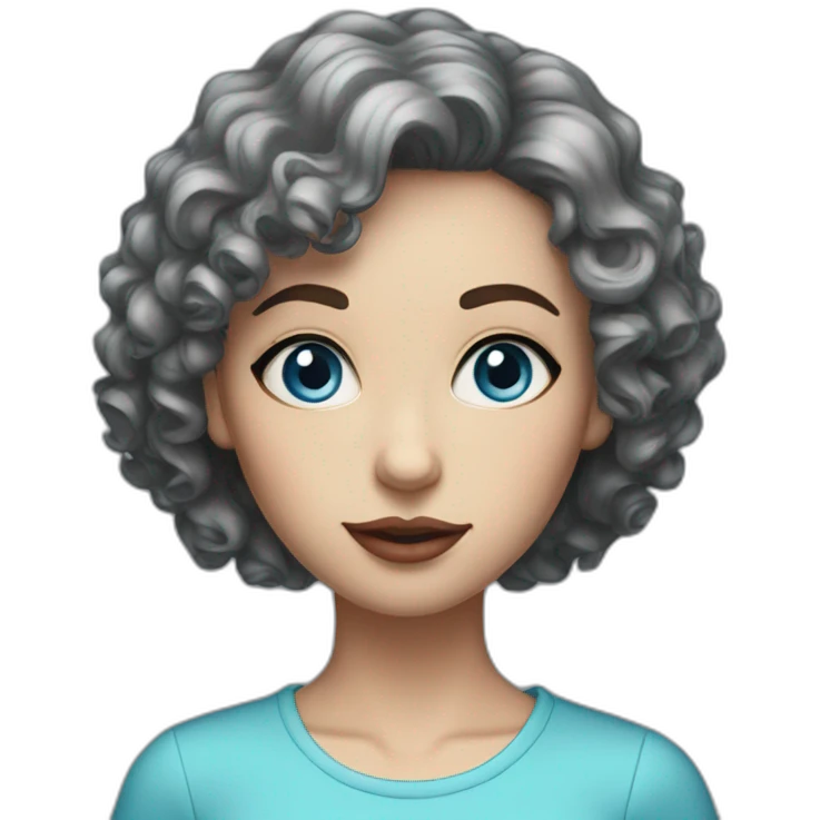 a woman with blue eyes and dark short curly hair realism emoji