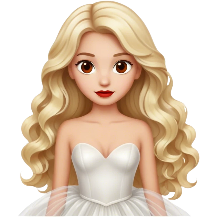 blonde model, brown eyes, long wavy hair, red carpet glam, white tulle gown emoji