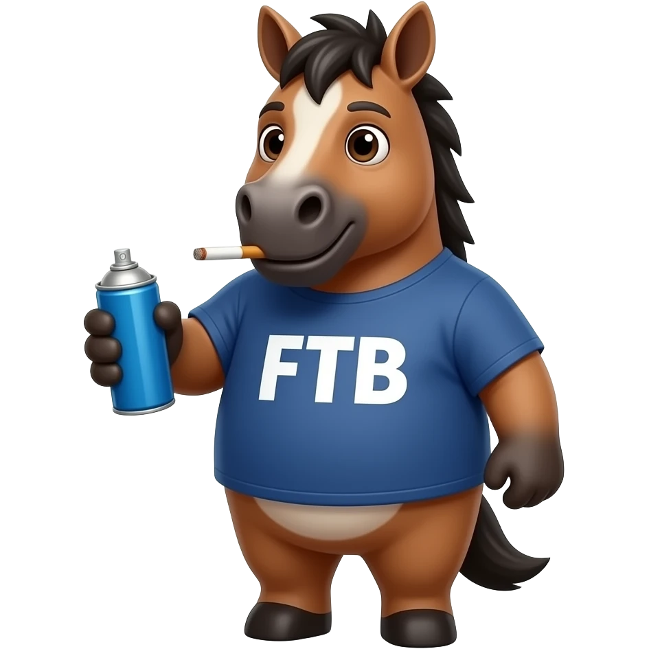 Fat  Miniature horse Wearing FTB t-shirt hold blue spray can and smoke cigarette emoji