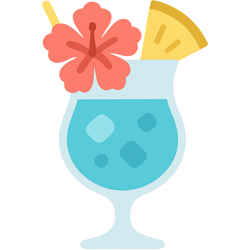 tropical fruity blue cocktail with hibiscus and pineapple garnish emoji