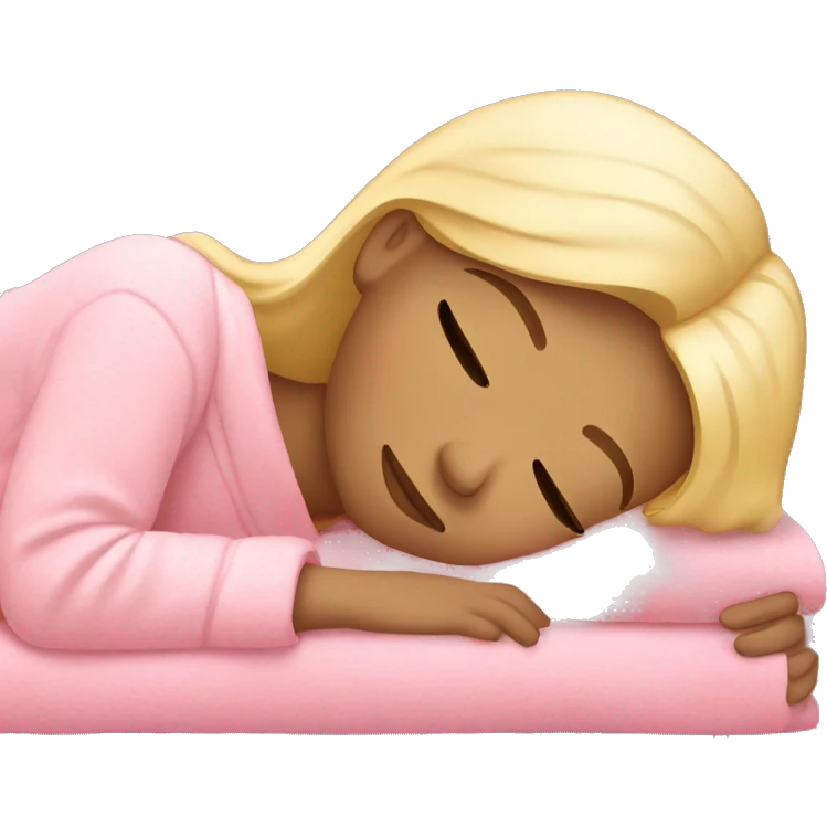 blonde girl sleeping on side with pink blanket emoji