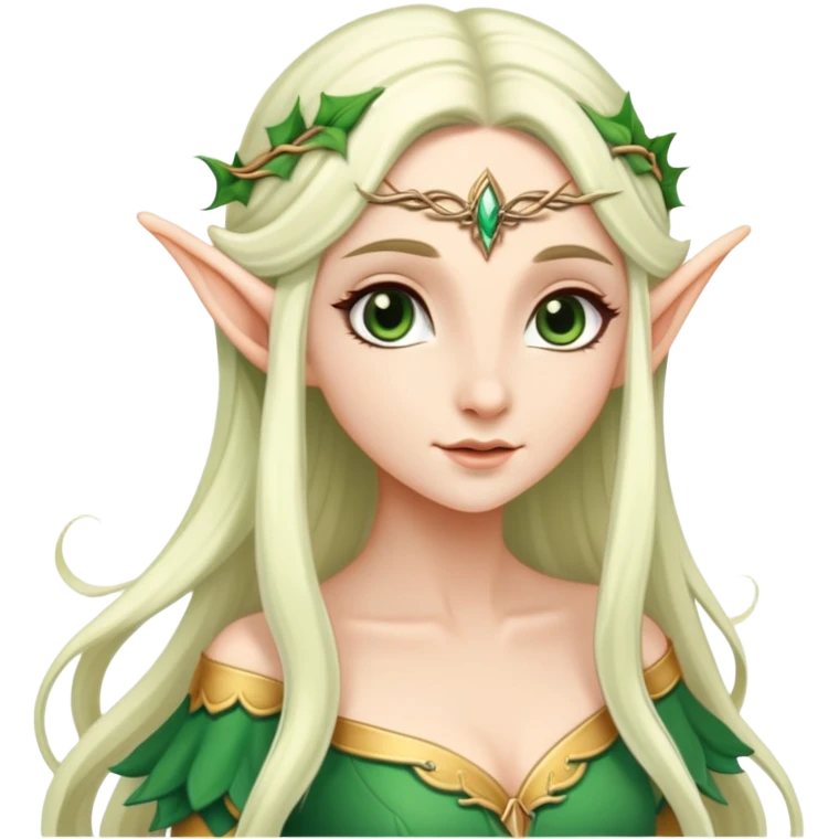 very feminine elf with long flowing hair, delicate features, elegant dress emoji