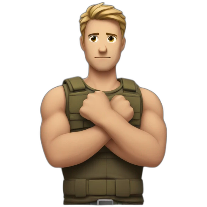 Man with his armes in a x in front of his chest with his fists closed emoji