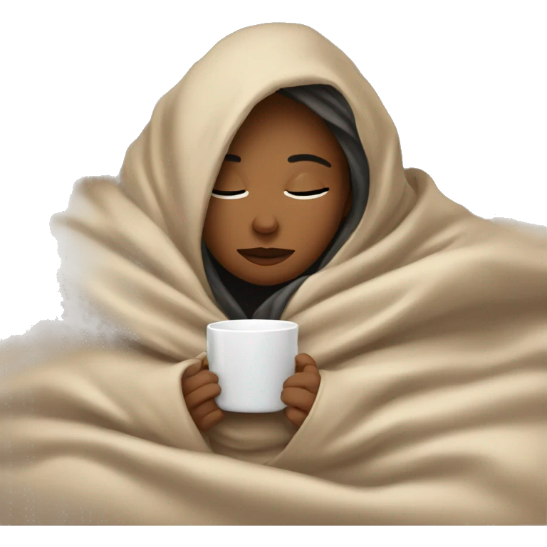 girl inside a blanket sipping coffee eyes closed emoji