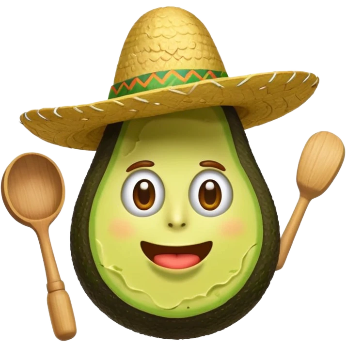 playful avocado in guacamole, with a sombrero and a mallet above its head, iOS emoji style emoji