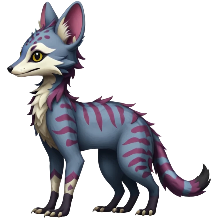 Feral Rare Fantasy dark colorful Vernid-Sergal-Genet-Trico-species by LiLaiRa, random markings, tufted tail, tufted ears, full body emoji