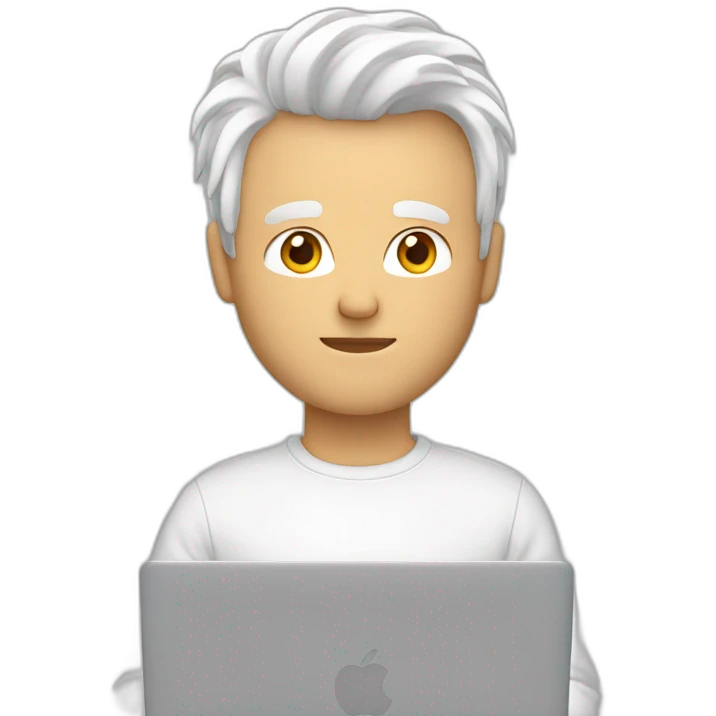 Head hair men white with pullover and macbook emoji