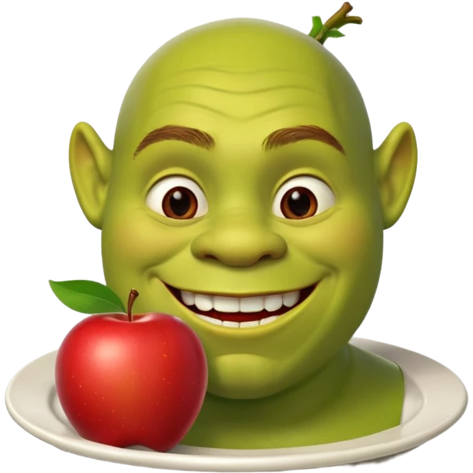 shrek on a plate with an apple in his mouth emoji