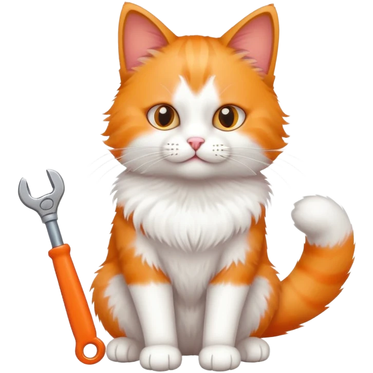 cat full body sitting and playing with a toy wrench emoji