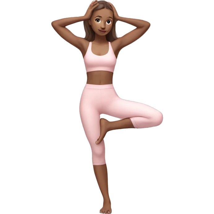 Aesthetic Ukrainian yoga girl with brown hair in light pink yoga outfit. Full body  emoji
