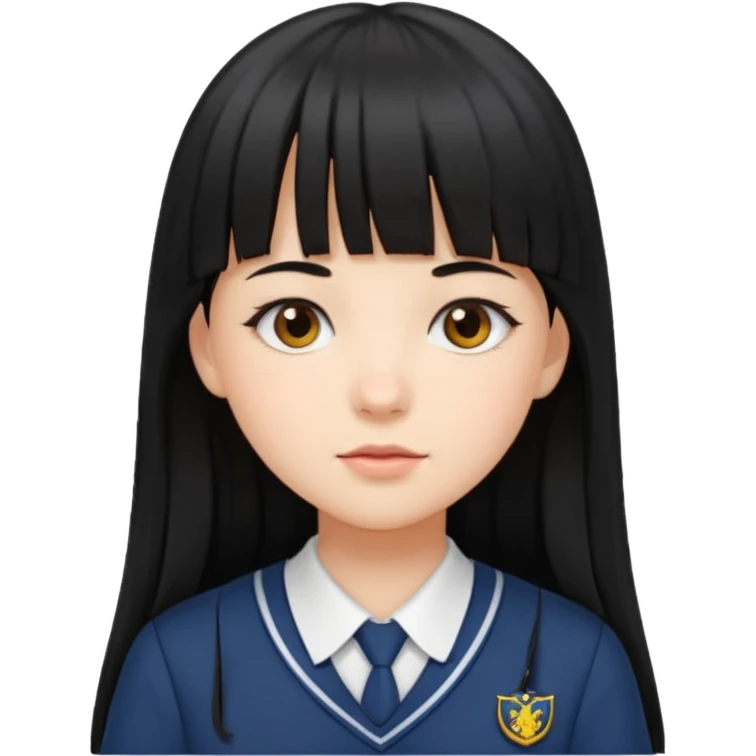 Girl with long hair and bangs and this cloths to school  emoji