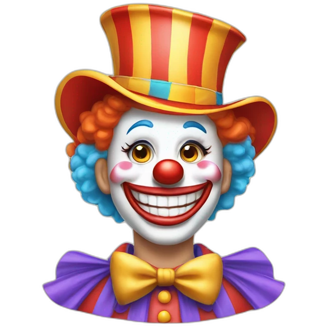 Create a friendly clown face with soft, glowing makeup, set in a joyful circus tent, emphasizing fun and laughter without being intimidating emoji