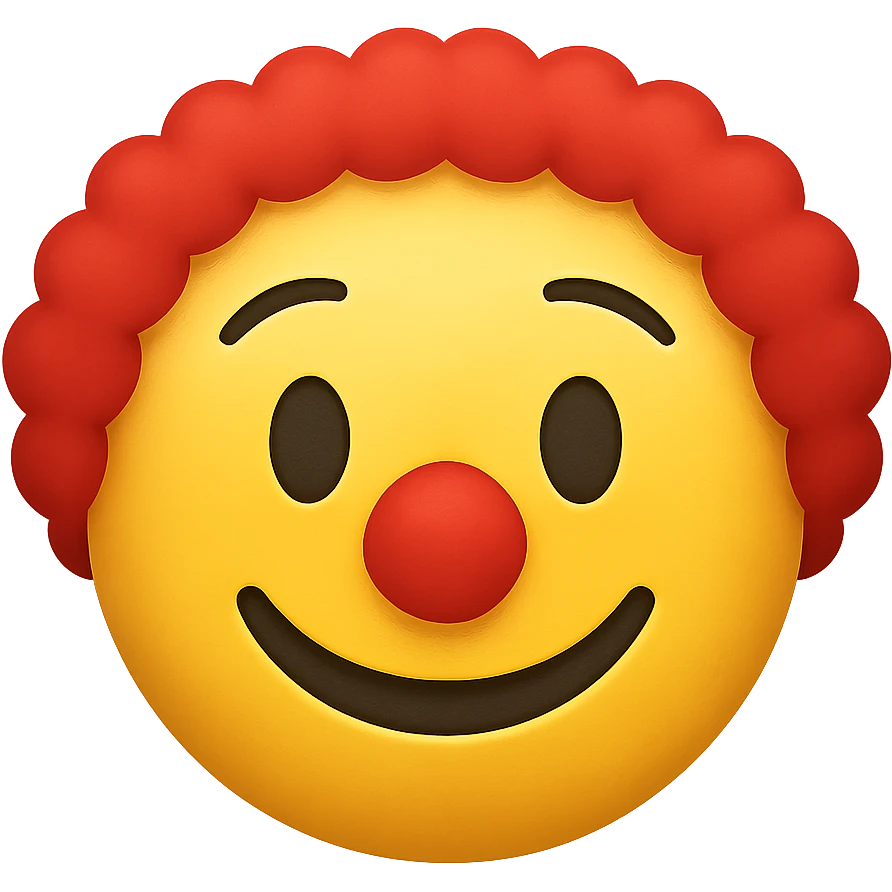 yellow face with red clown wig emoji, digital illustration emoji