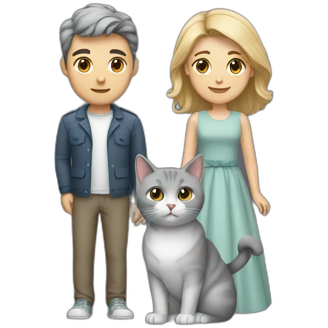 a couple with a gray british cat emoji