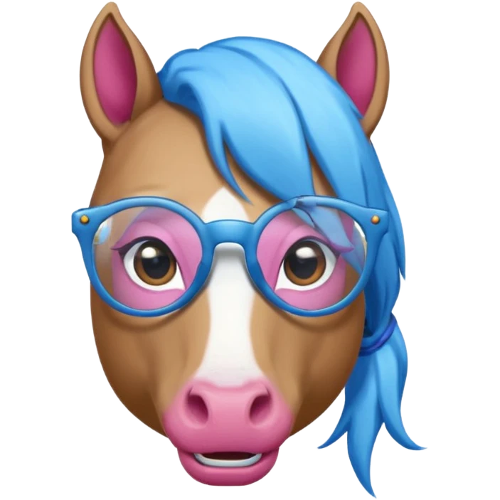  horse with glasses and blue pink hair emoji