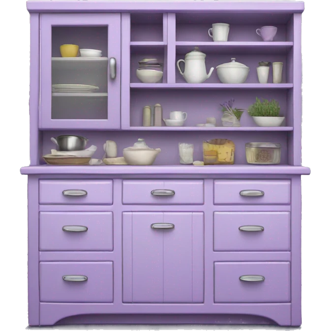 Realistic front facing lavender kitchen counter with drawers. emoji