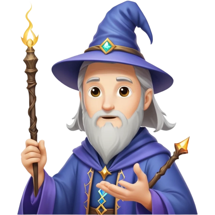 man wizard casting a spell with a wand, sparkles and magic emoji