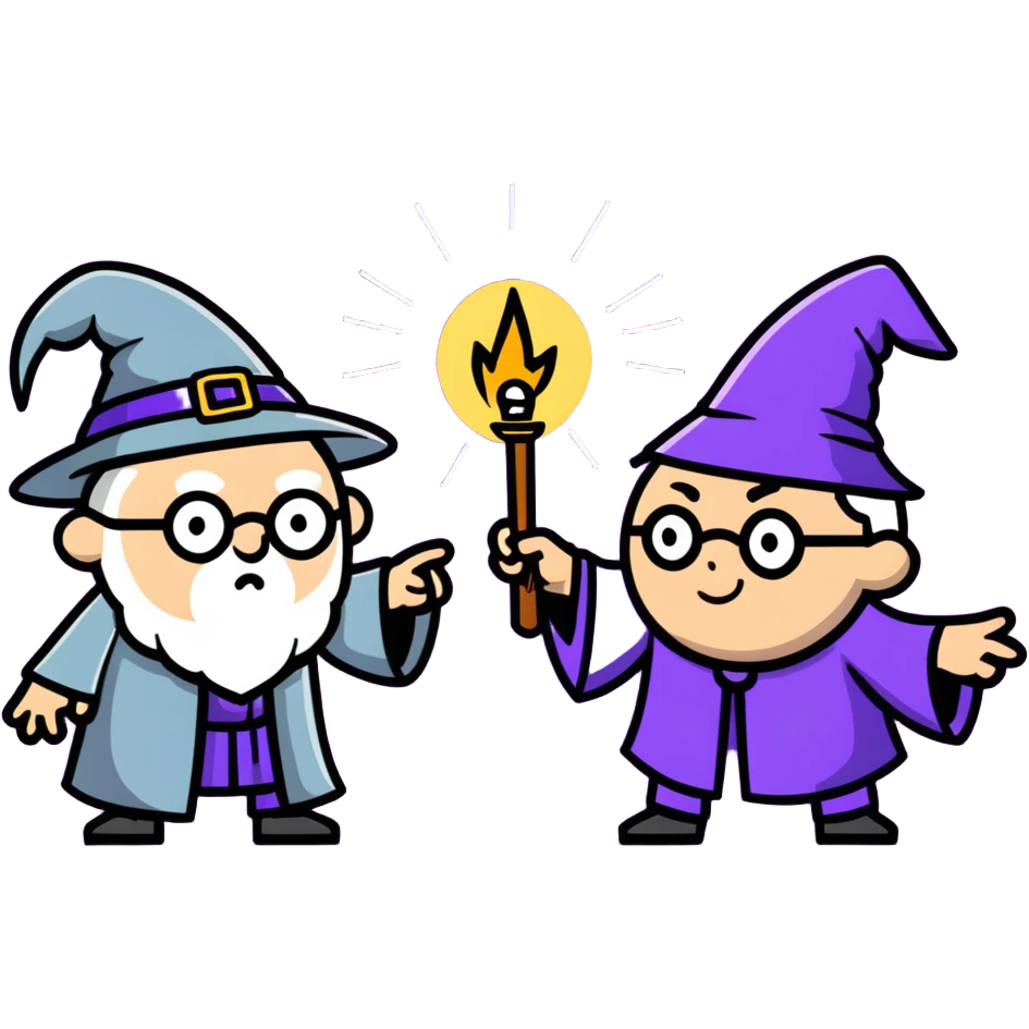 wizard and brain dueling with spells emoji