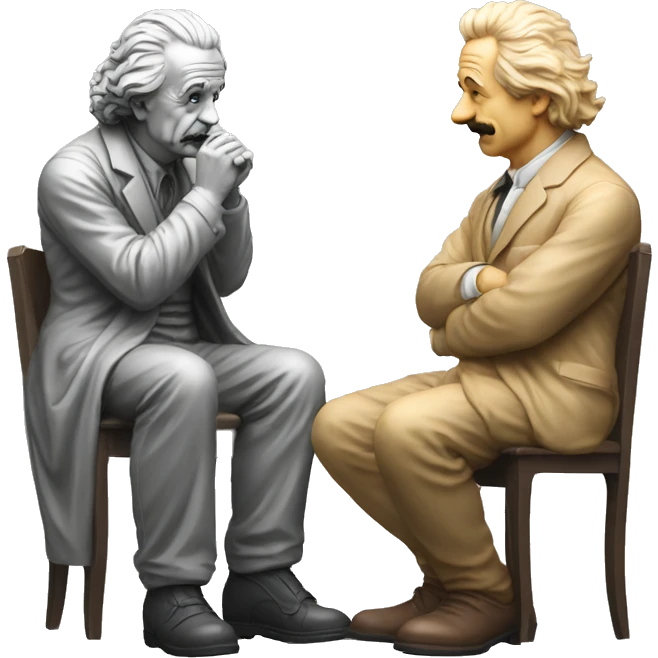 sitting philosopher-statue as albert einstein and thinking lean on fist emoji