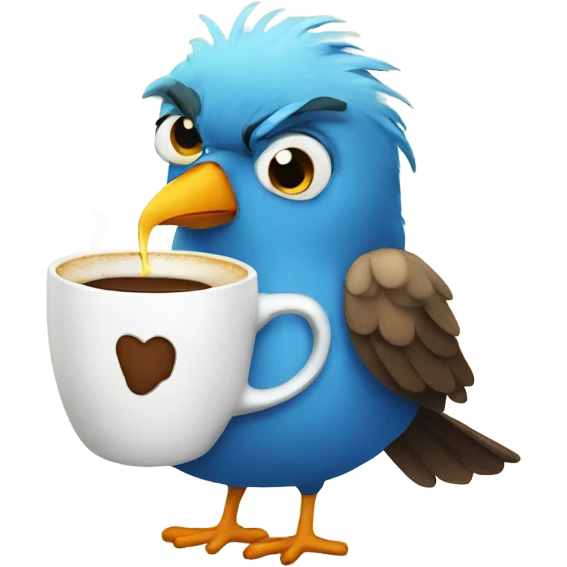 Cartoon bird drinking coffee with underwear on emoji