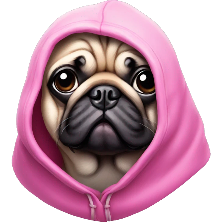 Pug wearing a pink hood portrait emoji