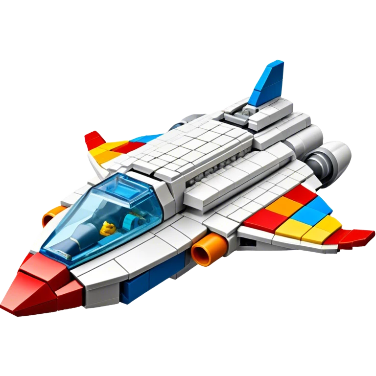 A photorealistic icon featuring a detailed LEGO spaceship, with colorful bricks assembled into a futuristic design. The model includes small LEGO pieces, creating a sense of craftsmanship and creativity. Transparent background, symbolizing LEGO building and space exploration. emoji
