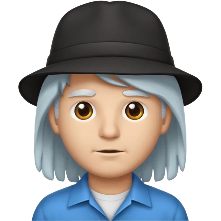 Menino branco de cabelo escuro, boné preto, olhos azuis emoji