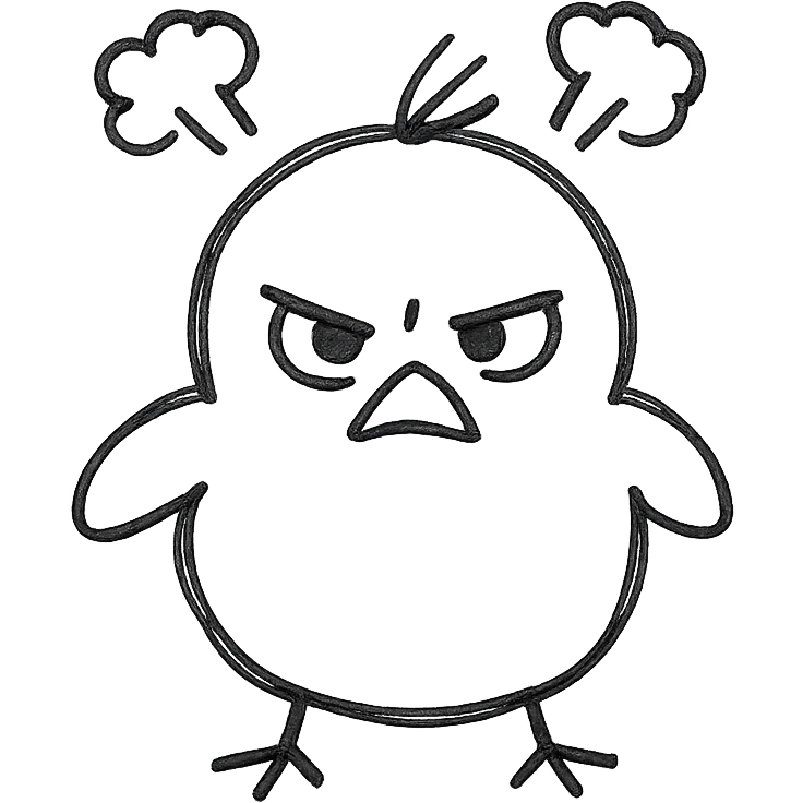 A baby chick looking angry, outlined hand-drawn doodle style, with steam coming from its head emoji