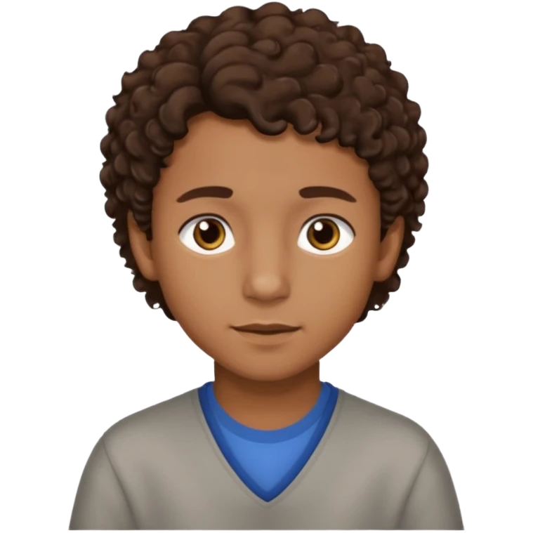 Menino de pele morena de olho castanho meio preto e cabelo cacheados mais nem tanto emoji