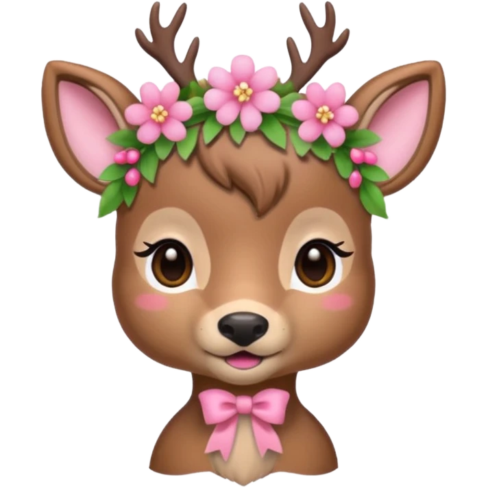 Cute Doe with a pink bow and with flowers  emoji