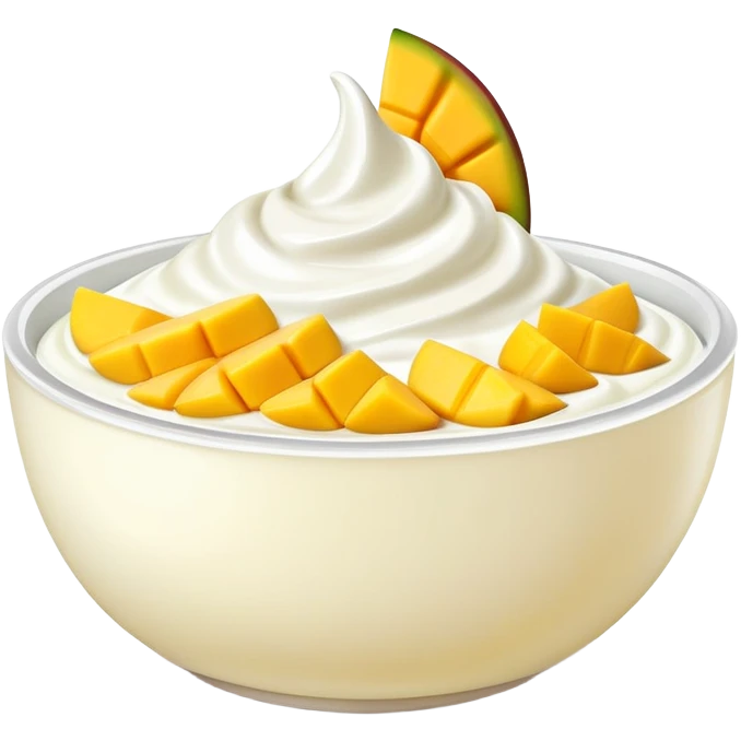 bowl of yogurt with fresh mango slices on top emoji